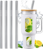 12" Stainless Steel Straws Replacement for Stanley Adventure Quencher 40 oz 30 oz Cup Tumbler, 4 Pack Metal Straws Reusable with Cleaning Brush for Stanley 40 oz & Simple Modern Tumbler with Handle