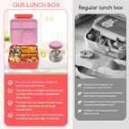 Bento Box for Kids - Leak-Proof Lunch Box with Insulated Thermos Food Jar - 4 Compartments, 1 Removable Divider, 1Spoon, 1 Fork - Dishwasher Safe, BPA-Free (Pink)