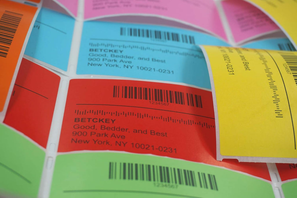 BETCKEY - 2.25" x 1.25" UPC Barcode & Multipurpose Labels Compatible with Zebra & Rollo Label Printer,Premium Adhesive & Perforated[Orange, 6 Rolls, 6000 Labels]