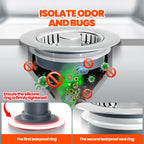 Kitchen Sink Drain Strainer & Sink Stopper, Upgraded 3 in 1 Stainless Steel Drain Plug Combo with Anti-Clog Basket, Pop Up Drain Cover for Standard 3-1/2'', Fits Double Bowl Kitchen Sinks