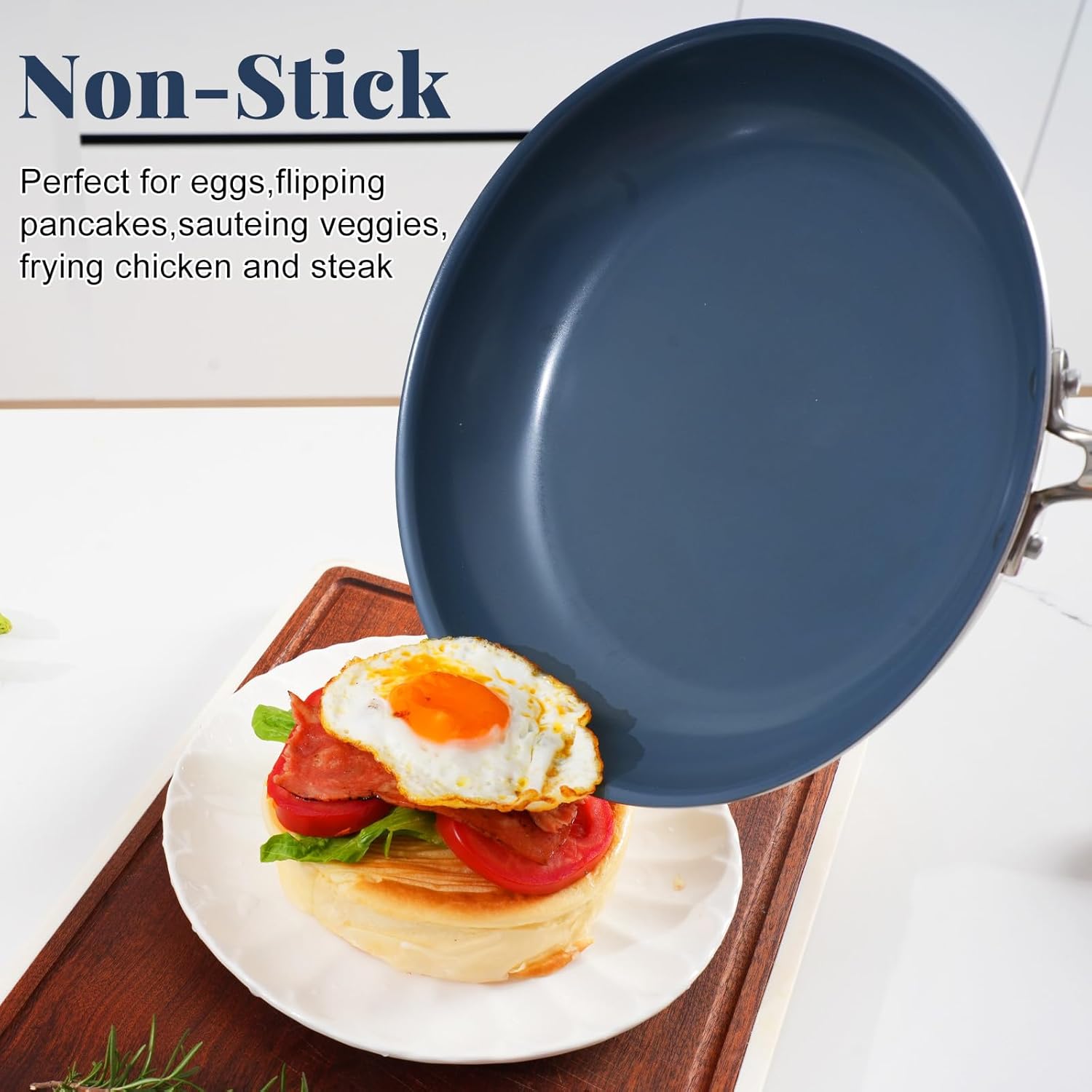Stainless Steel Nonstick Frying Pan,8 Inch Healthy Non Toxic Ceramic Coating Cookware Works on Induction, Electric Stove and Gas Cooktops,PTFE PFAS PFOA Free Skillet,Dishwasher&Oven Safe