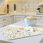Cute Mushroom Wild Plant Dish Drying Mat for Kitchen Counter Absorbent Microfiber Drying Pad, Large 18x24 in, Reversible Drainer Mats