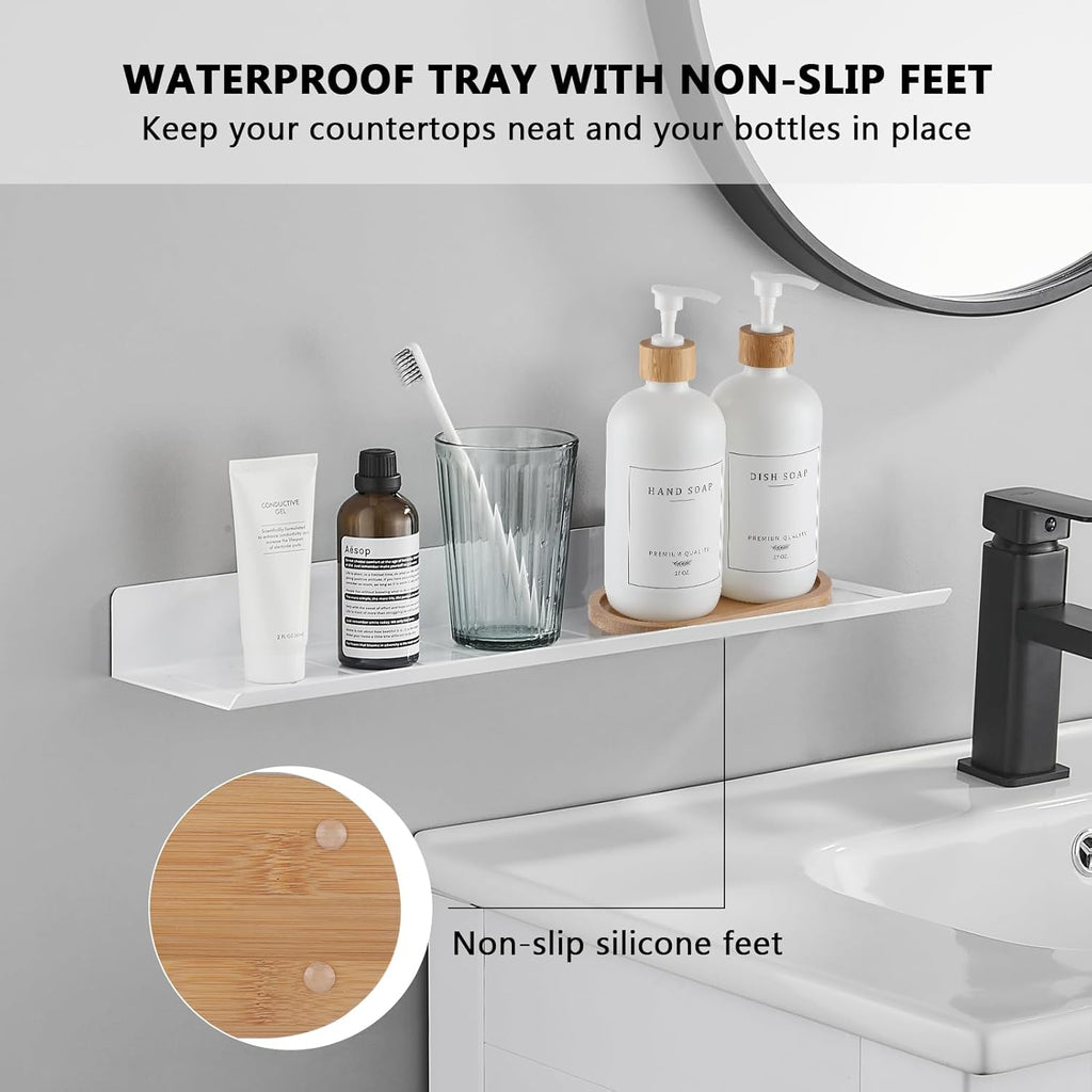 White Glass Soap Dispenser - Hand Dish Soap Dispenser Set for Kitchen, Bathroom with Sturdy Pump and Tray, 14 Waterproof Labels,Refillable Soap Lotion Dispenser-White