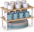 Cabinet Organizer Shelf, Spice Rack Set of 2 Kitchen Pantry Cupboard Shelves, Stackable, Height Adjustable, Natural Bamboo (15.6" Wx77.Dx6.57 H per Pack)