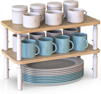 Cabinet Organizer Shelf, Spice Rack Set of 2 Kitchen Pantry Cupboard Shelves, Stackable, Height Adjustable, Natural Bamboo (15.6" Wx77.Dx6.57 H per Pack)