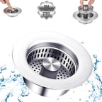SELLO 3 in 1 Kitchen Sink Drain Strainer, 304 Stainless Steel Pop-Up Sink Stopper with Filter Basket, Anti-Clogging Sink Drain Strainer for 3-1/2''Drain Hole of US Standard Kitchen Drain