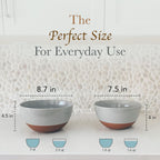 Mora Ceramic Large Mixing Bowls - Set of 2 Nesting Bowls for Cooking, Serving, Popcorn, Salad etc - Microwavable Kitchen Stoneware, Oven, Microwave and Dishwasher Safe - Extra Big 2.5 & 1.6 Qt - Grey