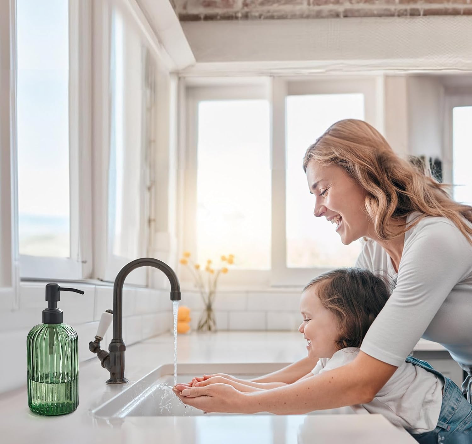 JASAI 18Oz Green Glass Soap Dispenser with Black Rust Proof Pump, Refillable Bathroom soap Dispenser with Thick Glass, Soap Dispenser Bathroom for Kitchen Dish soap, Hand Soap, Lotion, Body Wash.