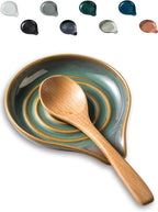 LAUCHUH Spoon Rest for Kitchen Counter,5" Spoon Holder for Kitchen Counter Stove Top Ceramic Spatula Holder for Ladle, Spatula, Spoons or Tongs, Thanksgiving Gifts, Unique Green