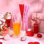 JANYUN 30 Pcs Pink Red Heart Shaped Straws, Reusable Valentines Plastic Drinking Straw for Valentines Day Party Favors Birthday Bridal Shower Wedding Supplies