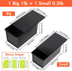 Beasea Pullman Loaf Pan with Lid, 2 Pack Non-Stick Bread Loaf Pans 1 lb & 0.5 lb Carbon Steel Bread Toast Box with Dough Scraper for Homemade Bread Toast Oven Baking - Black