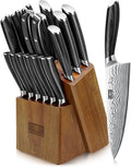 HOSHANHO 16-Piece Knife Set with Block, Ultra Sharp High Carbon Powder Steel Knife Block Set, Chef Knife Set Professional Kitchen Knives Set with Sharpener and Pakkawood Handle