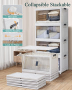 OlarHike 97QT Stackable Storage Bins with Lids - Folding Storage Box with Doors and Wheels, Collapsible Plastic Storage Drawers for Closets, 5 Pack Cubes
