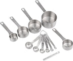 Measuring Cups and Spoons Set 12, Metric & US 18/8 Stainless Steel 5 Measuring Cups &6 Spoons &1 Leveler for Kitchen and Baking