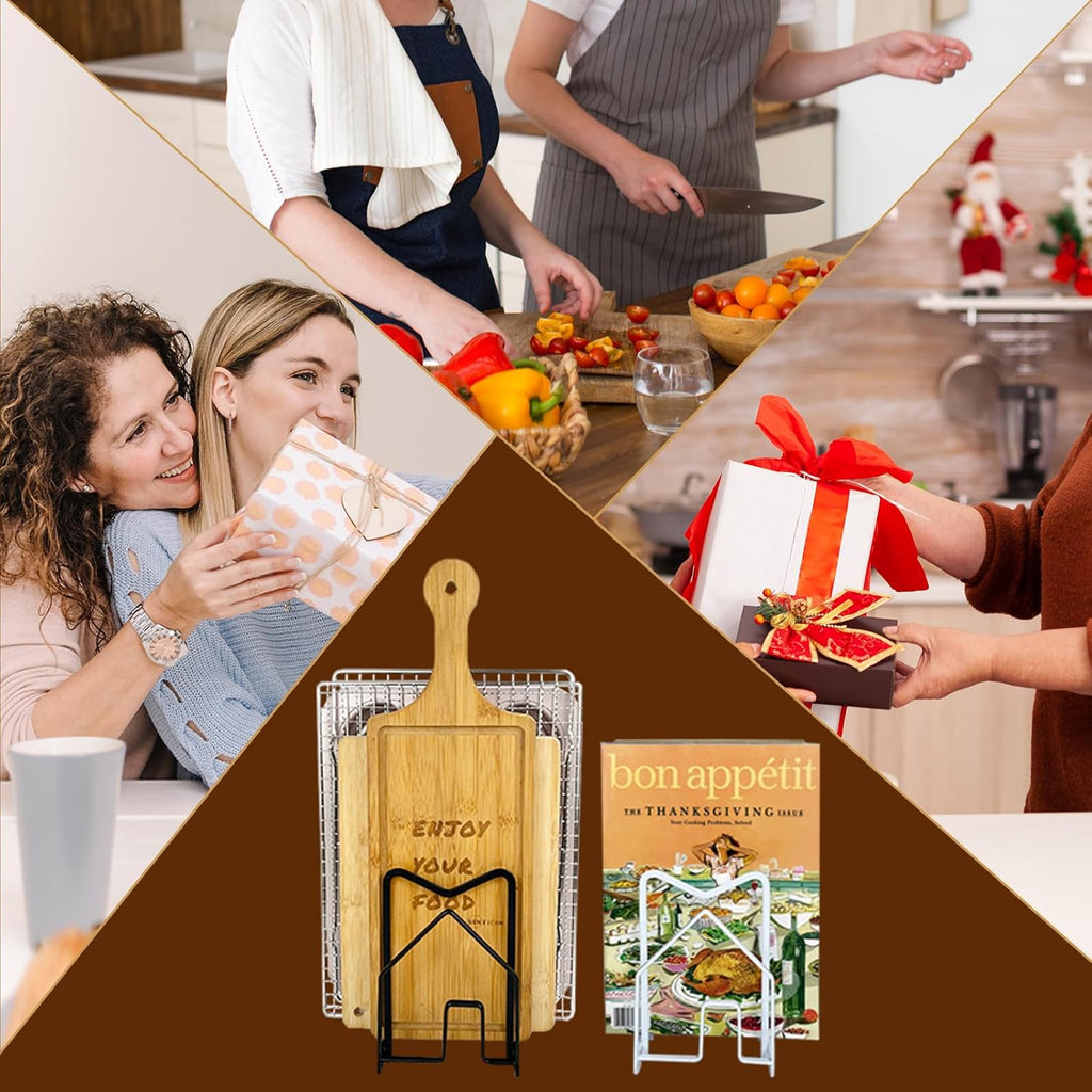 SUNFICON Cutting Board Rack Chopping Board Organizer Stand Holder Kitchen Countertop Pots Pan Lids Rack Organizer Flat Steel 4.92 x 5.7 x 8.47 in. Black