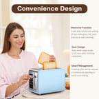 Mecity 2 Slice Touch Screen Toaster, 1.5" Wide Slot, Stainless Steel Smart Toaster for Bagels, Muffins, Waffles, Gluten-Free Breads, Defrost, Reheat, Timer, 120V 825W, Ice Blue