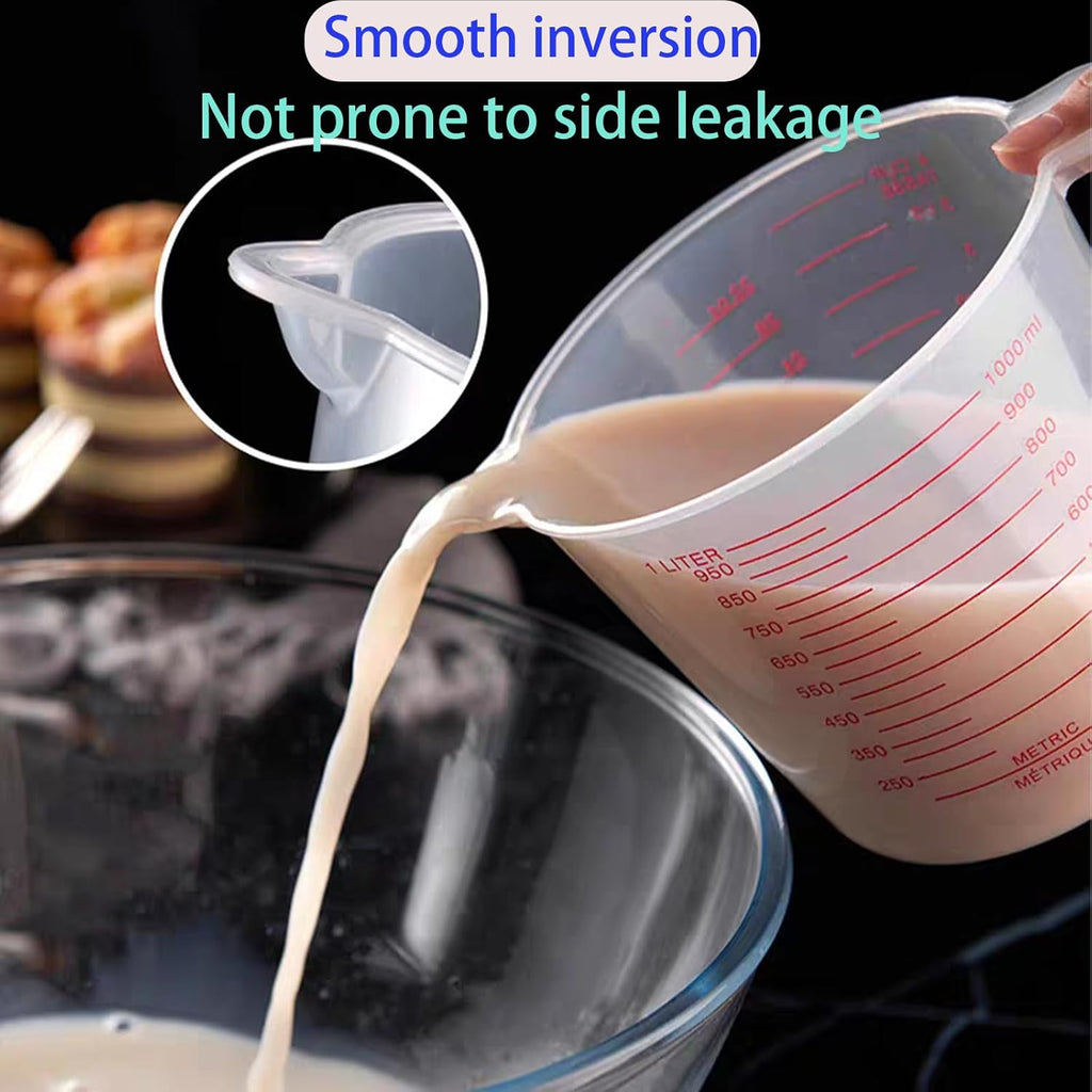 Unbreakable Plastic Measuring Cups 6 Piece Food-Grade Measuring Jugs, 250ml/500ml/1000ml- Capacity, Stackable and Dishwasher-Safe, Great for Oil, Vinegar, Flour, More Essential Kitchen Tools