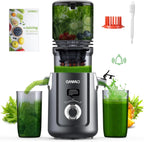 OMMO Cold Press Juicer Machines: 5.1" Feed Chute for Whole Fruits & Veggies, 300W Slow Juicer BPA Free for Kids, Beep Alert Easy Clean Juicers for Busy Mornings/Moms/Fitness/Healthy Living, Grey