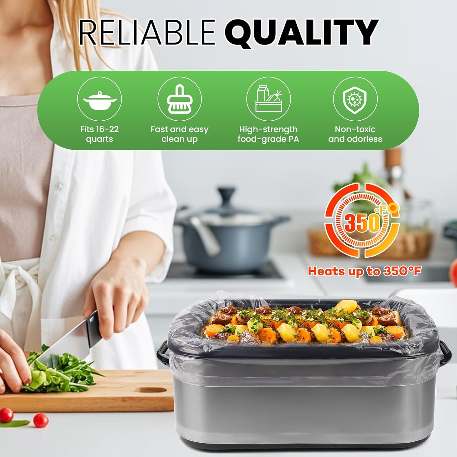 CAREGY Electric Roaster Liners 34 x 18 Inch 10 Counts Disposable Roaster Liners Fits 16, 18, 22 Quarts Roasters, Roasting Oven Liners Cooking Bags for Immediate Cleanup