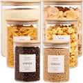 6-Pack Borosilicate Glass Storage Jars with Bamboo Lids + 132 Pre-Printed Pantry Labels Included, BPA-Free Thicken Airtight Containers for Flour, Sugar, Rice, Microwave & Freezer Safe(100OZ/54OZ/27OZ)