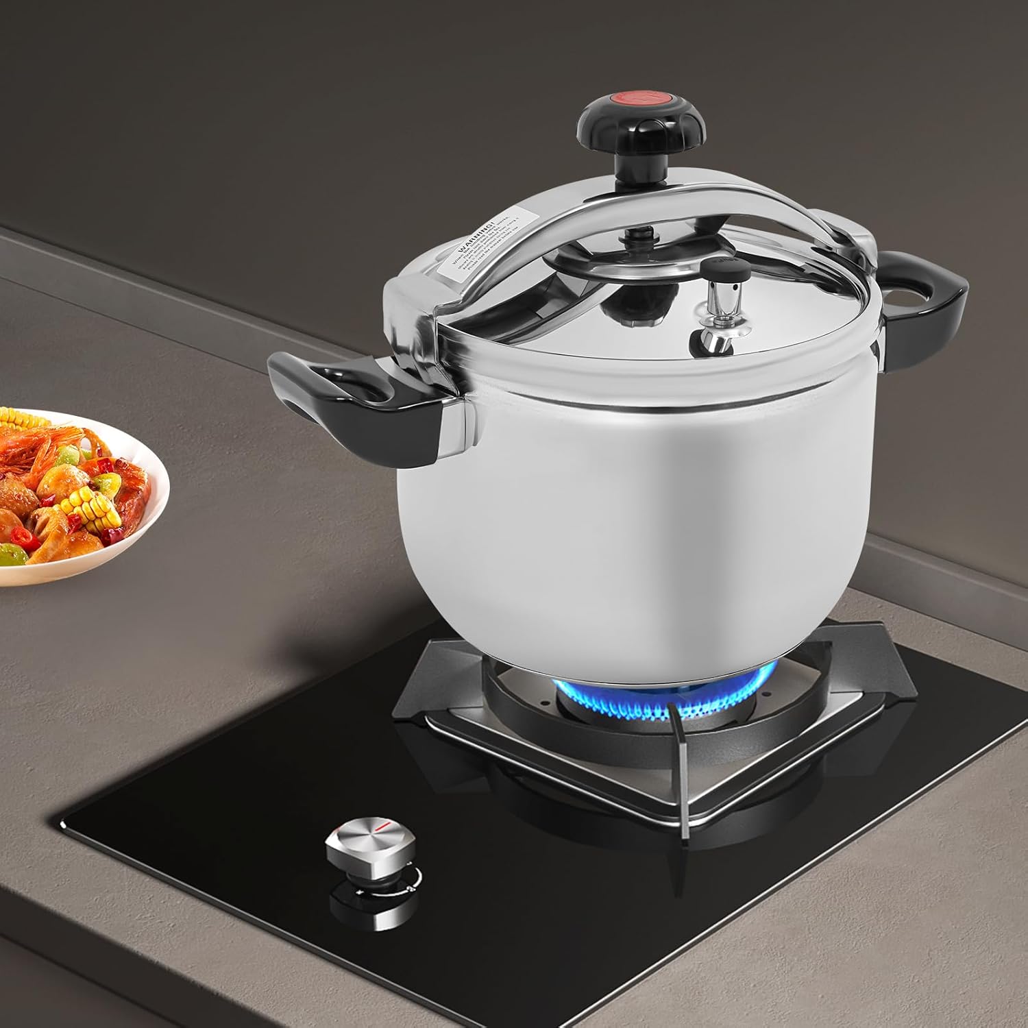 11.6 Quart Pressure Cooker Stainless Steel Pressure Canner, Large Capacity, Commercial Pressure Cooker Clamp On Type, Single Valves for Family or Commercial Use