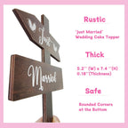 Just Married Cake Topper Rustic Wedding Cake Topper Double-Sided Wood Cake Toppers 7.48'' x 5.12'' Wedding Cake Decoration