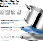 P&P CHEF 4 Quarts Cooking Stock Pot with Lid, Stainless Steel Stockpot Induction Pot for Soup, Tri-Ply Bottom & Clear Glass Lid & Double Handle, Dishwasher Safe