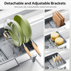 Triple Expandable Dish Drying Rack, Extra Large Dish Rack for Kitchen Counter, Stainless Steel Dish Drying Rack, Foldable Dishes Drainer, Extendable Dish Strainer with Utensil & Pans Holder, Gray
