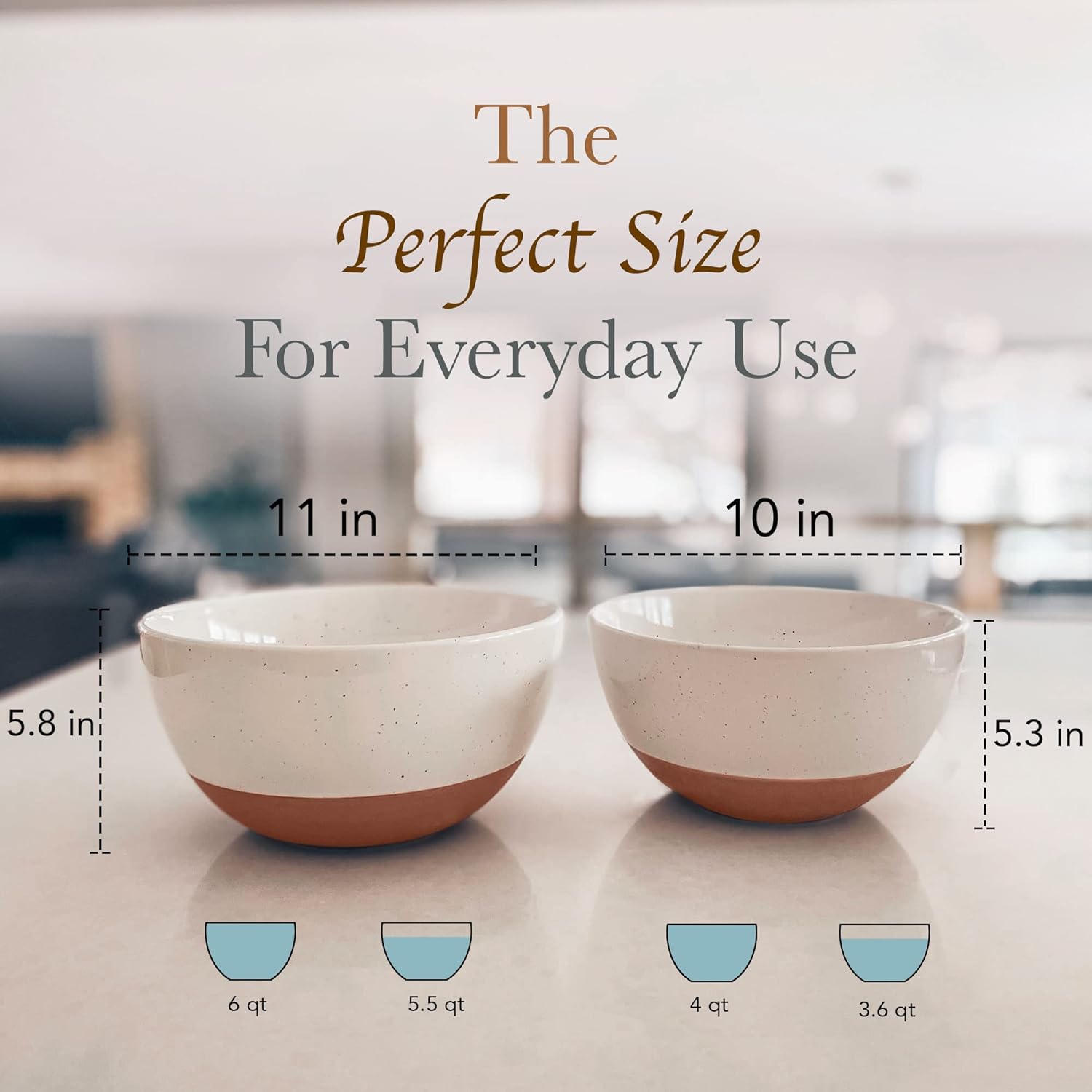 Mora Ceramic Large Mixing Bowls - Set of 2 Nesting Bowls for Cooking, Serving, Popcorn, Salad etc - Microwavable Kitchen Stoneware, Oven, Microwave and Dishwasher Safe - Extra Big 5.5 & 3.6 Qt - White