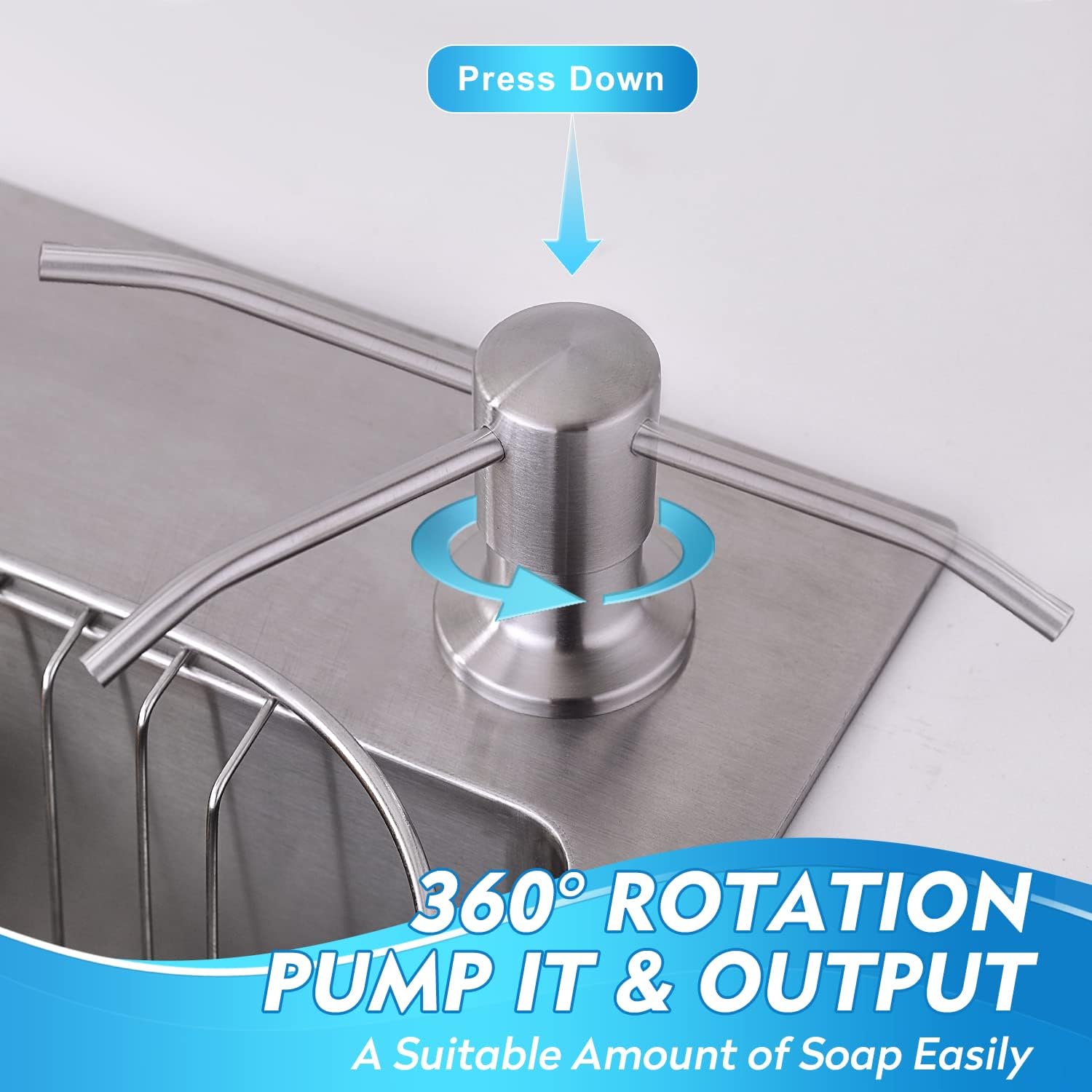 CREA Dish Soap Dispenser for Kitchen Sink, Built-in Countertop Set with 39" Tube & 17oz Bottle, Stainless Steel Pump