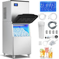 Ice Maker Commercial Ice Machine Large Capacity Stainless Steel 500 Lbs/24H Industrial Ice Machine, 350 Lbs Storage Commercial Ice Machines Free Standing, Cubes Ice Makers Commercial