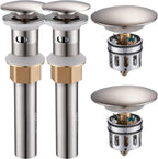 Bathroom Sink Drain with Overflow, Brushed Nickel Pop Up Drain 2 Pack, All Metal Bathroom Sink Stopper for Vanity Vessel Sink, Stainless Steel and Brass, RM083J-P2