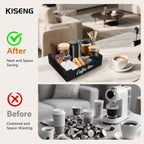 Coffee Pod Bar Station Wooden 14" X 10" X 4" Organizer Box for Countertop, Counter Top Tea Espresso Cup Wood Storage Box, Black