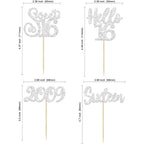 Gyufise 24Pcs 16th Birthday Cupcake Toppers Silver Glitter Hello 16 Sweet 16 Cupcake Picks 2009 16th Birthday Cake Decorations for Celebrating 16th Birthday Anniversary Party Supplies