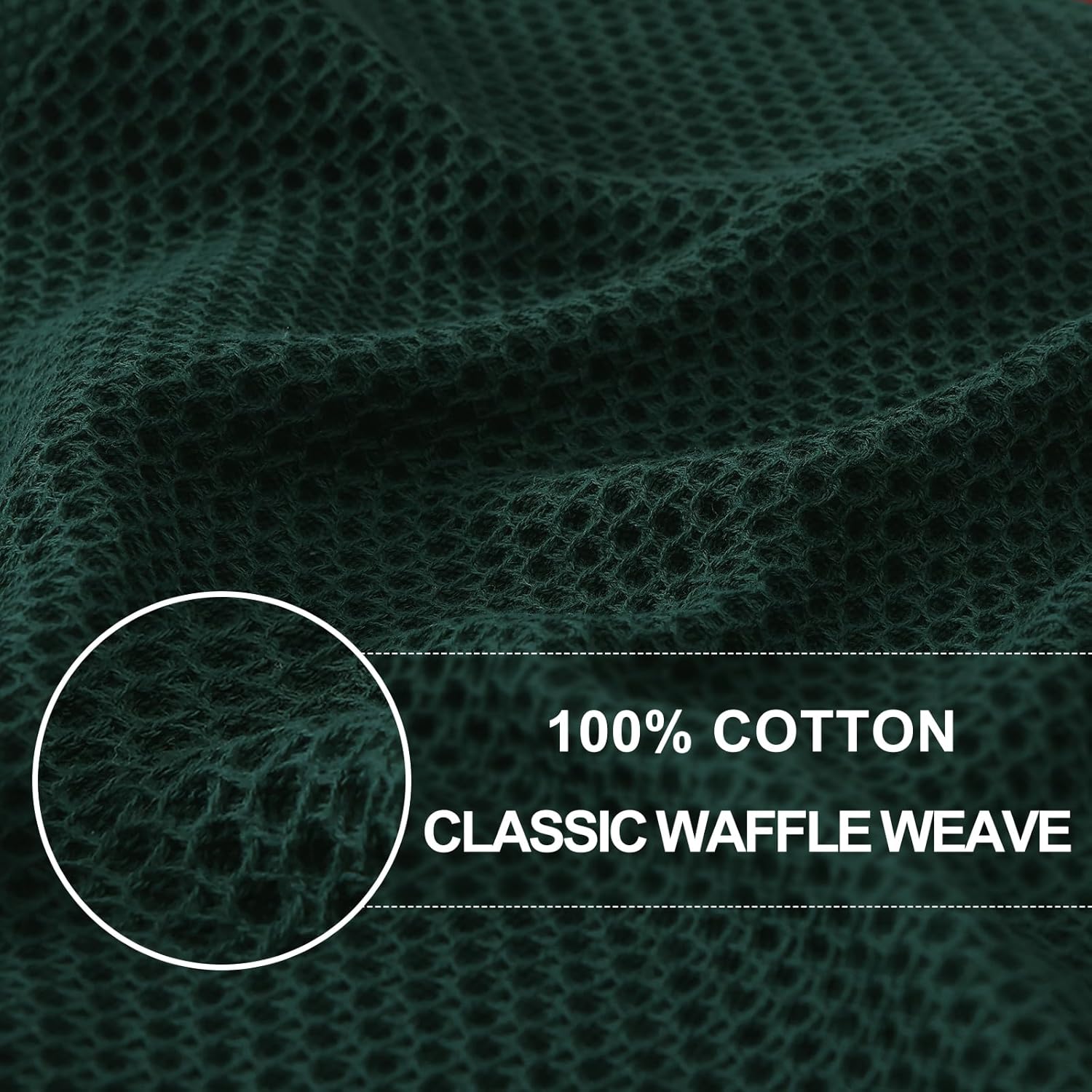 Homaxy 100% Cotton Waffle Weave Kitchen Dish Towels, Ultra Soft Absorbent Quick Drying Cleaning Towel, 13 x 28 Inches, 4-Pack, Blackish Green