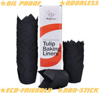 Black color Large size Tulip Baking Cups 2-1/4"(Base diameter) x 4"(Wall height) Parchment paper baking cupcake Muffin liners, Case of 130 pcs