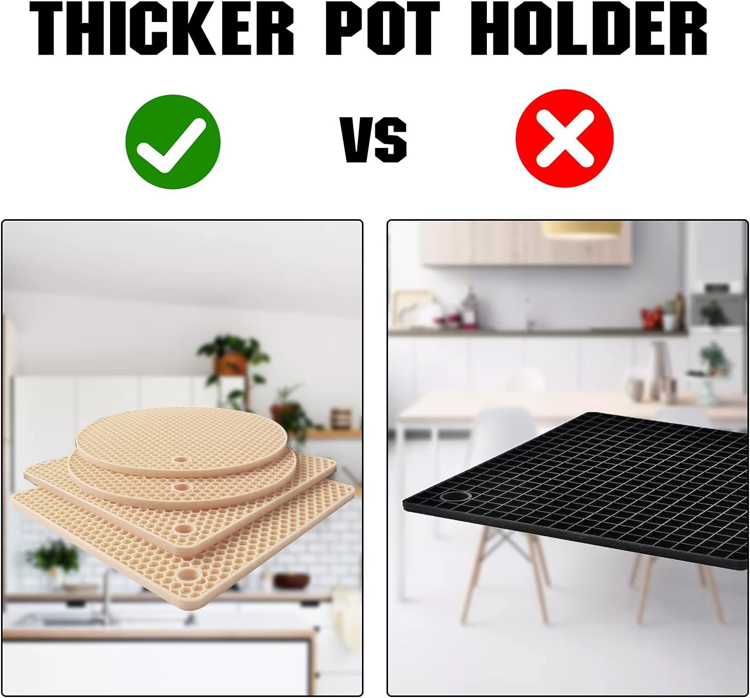Joyhalo Trivets for Hot Dishes - Hot Pads for Kitchen, Silicone Pot Holders for Hot Pots and Pans, Silicone Mats for Kitchen Countertops, Table, Flexible Easy to Wash and Dry, Khaki