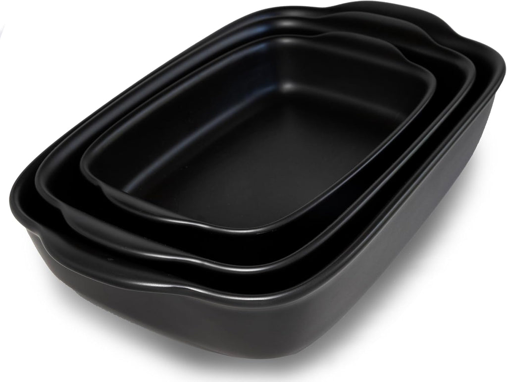 Saffron & Sage Casserole Dish Set of 3 - Baking Dishes for Oven, Contemporary Black Ceramic Baking Dish Set, Heavy Duty Bakeware, Up to 500° High Heat Resistant, Dishwasher, Freezer and Food Safe