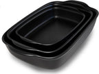 Saffron & Sage Casserole Dish Set of 3 - Baking Dishes for Oven, Contemporary Black Ceramic Baking Dish Set, Heavy Duty Bakeware, Up to 500° High Heat Resistant, Dishwasher, Freezer and Food Safe