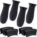 Patelai 8 Pcs Silicone Pot Holders Set Cast Iron Handle Cover Heat Resistant Pot Handle Covers Potholder Non Slip Reusable Pan Sleeve for Frying Pan Kitchen Supplies(Black)