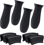 Patelai 8 Pcs Silicone Pot Holders Set Cast Iron Handle Cover Heat Resistant Pot Handle Covers Potholder Non Slip Reusable Pan Sleeve for Frying Pan Kitchen Supplies(Black)