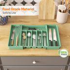 Lifewit Silverware Drawer Organizer, Expandable Utensil Tray for Kitchen, BPA Free Flatware and Cutlery Holder, Adjustable Plastic Storage for Spoons Forks Knives, Large, Green