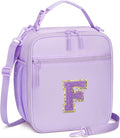Initial Insulated Lunch Bag for Girls Kids, Back to School Gift, Reusable Leak-proof Lunch Box with Adjustable Strap for School Daycare Travel Picnic (Purple,F)