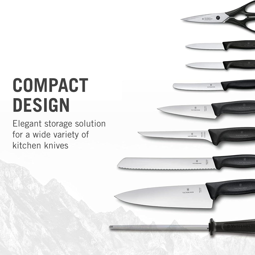 Victorinox Swiss Classic Knife Block - Kitchen Knife Set with Block for Home Essentials - Includes Chef's Knife, Santoku Knife & More - Black Handles, 15-Piece Set