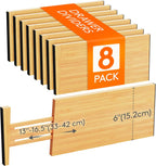 Lifewit 8 Pack 6" Deep Bamboo Drawer Dividers, 13-16.5" Expandable Drawer Organisers for Clothes, Adjustable Dresser Drawer Divider, Clothing Drawers Separators for Dresser, Bedroom, Bathroom, Office