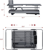 Over Sink Dish Drying Rack with Drain Board, Stainless Steel 2 in 1 Sink Organization and Storage, Dish Drainer for Kitchen Counter, Home and Apartment Essentials, 12" W x 16.1~23" L, Gray