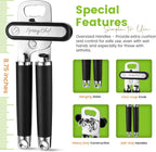 Spring Chef Stainless Steel Can Opener - Manual with Soft Grip Handles, Easy Turn, Heavy Duty Hand Can Openers for Seniors with Smooth Edge - Magnetic Lid Remover - Black