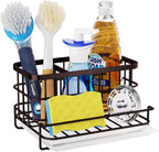 HapiRm Multifunctional Kitchen Sink Caddy with Removable Drain Tray, Quick Draining Rustproof Sink Organizer, Stainless Steel Kitchen Sponge Holder for Sponge, Cleaning Towel and Scrubber-Bronze