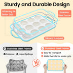 Silicone Muffin Pans for Baking 2 Pack, 2.6 Inch with Metal Reinforced Frame, Regular Size Nonstick Cupcake Pan 12 Cups for Baking Homemade Muffins, Dishwasher Safe BPA Free-Blue