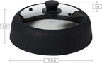 Bezrat Vented Glass Microwave Plate Cover | Large 12-inch Splatter Guard Lid | Firm Grip Silicone handle | 100% Food Grade | Dishwasher Safe (Black)